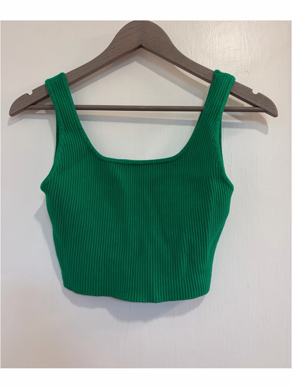 House of Harlow 1960 Emerald Green Ribbed Square-Neck Tank